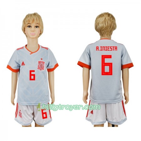 Billige Fotballdrakter Spania A_Iniesta 6 Barn VM 2018 Bortedraktsett